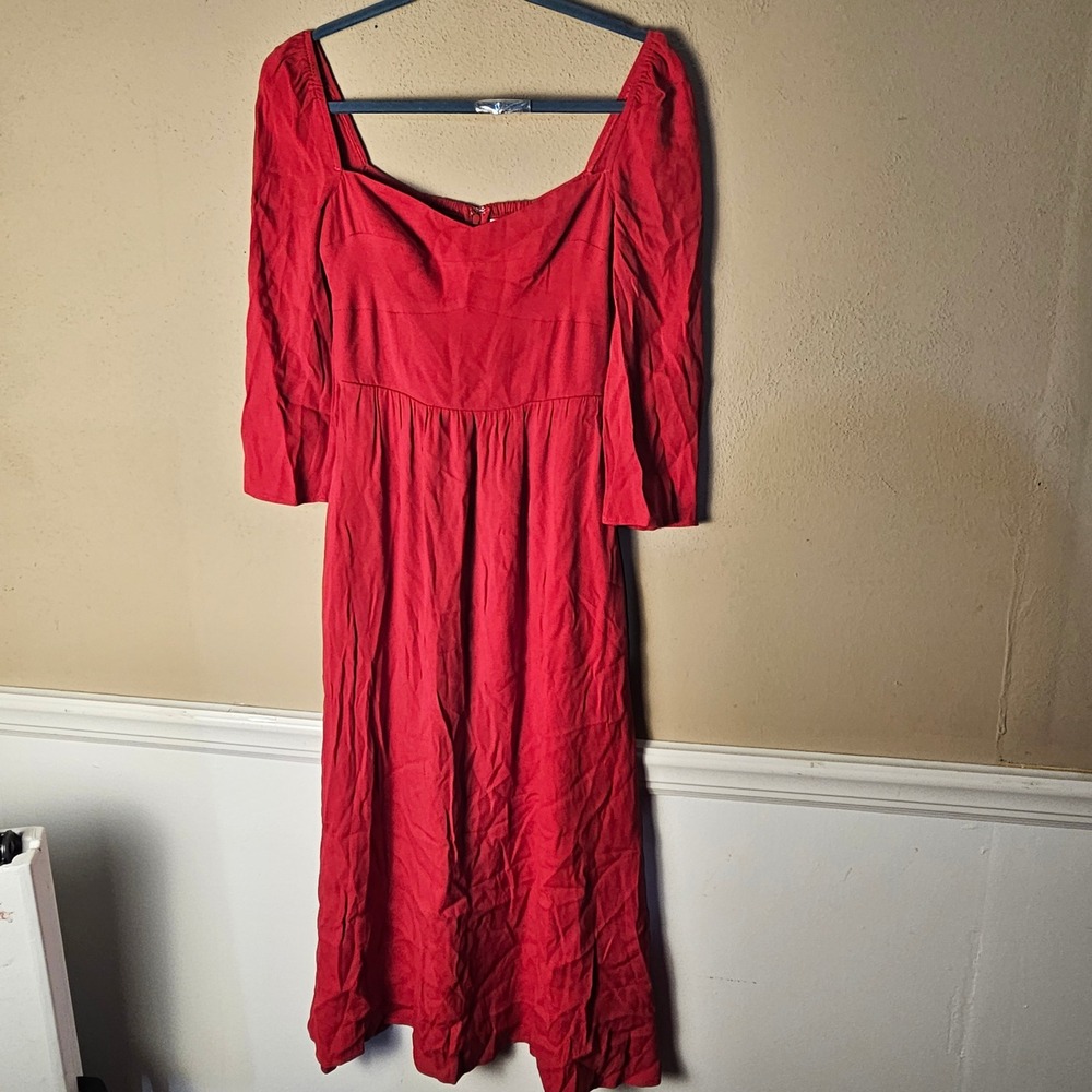Reformation‎ Womens Red Smocked Back Midi Dress 0